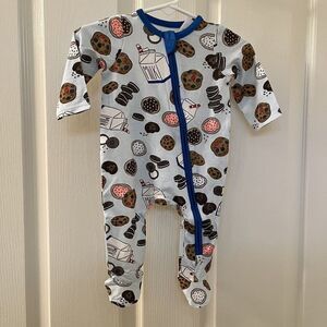 Mud Pie Blue Bamboo Milk & Cookies Zip Sleeper Footie Size 0-3 Months NWT